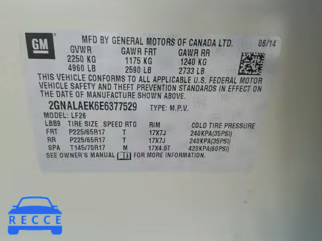 2014 CHEVROLET EQUINOX 2GNALAEK6E6377529 image 9
