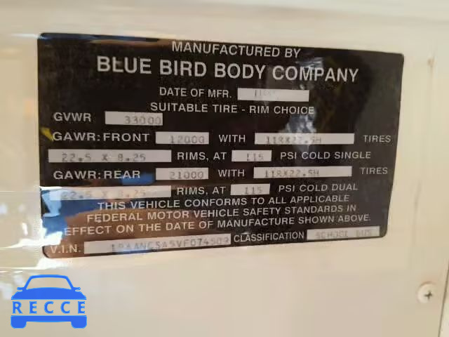 1997 BLUE BIRD SCHOOL BUS 1BAANCSA5VF074509 Bild 9