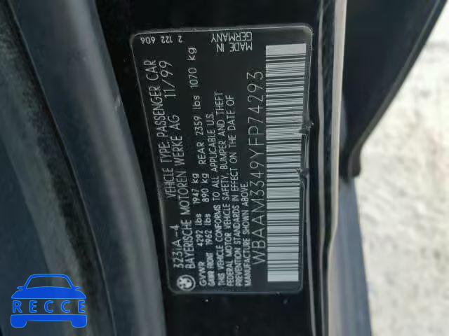 2000 BMW 323 WBAAM3349YFP74293 зображення 9