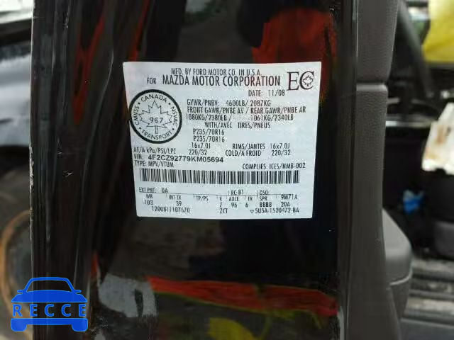 2009 MAZDA TRIBUTE 4F2CZ92779KM05694 зображення 9