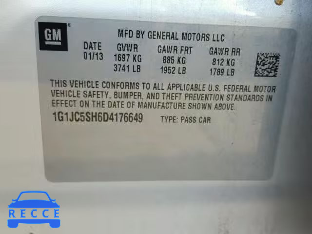 2013 CHEVROLET SONIC 1G1JC5SH6D4176649 image 9