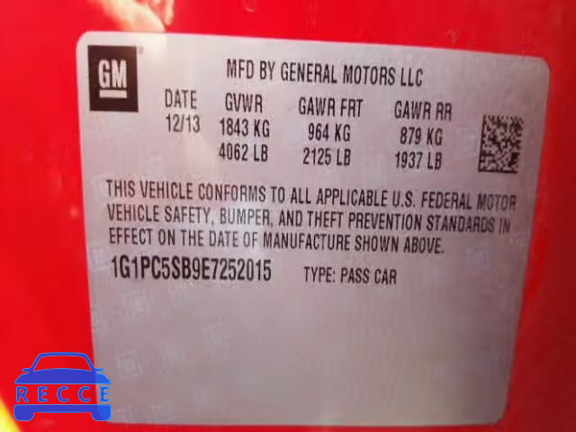 2014 CHEVROLET CRUZE 1G1PC5SB9E7252015 image 9