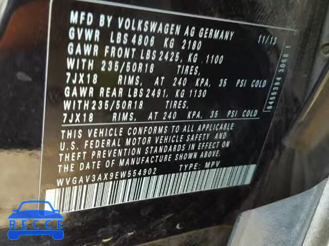 2014 VOLKSWAGEN TIGUAN WVGAV3AX9EW554902 image 9