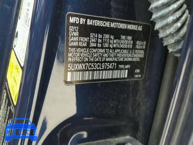 2012 BMW X3 5UXWX7C53CL975471 зображення 9