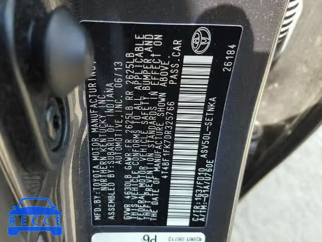 2013 TOYOTA CAMRY 4T4BF1FK7DR325766 зображення 9