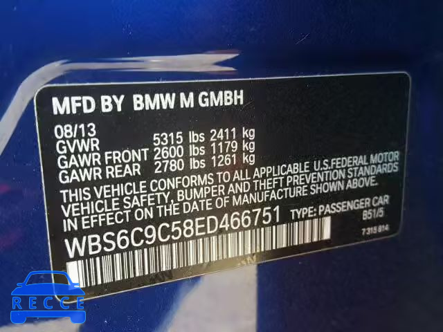 2014 BMW M6 GRAN CO WBS6C9C58ED466751 зображення 9