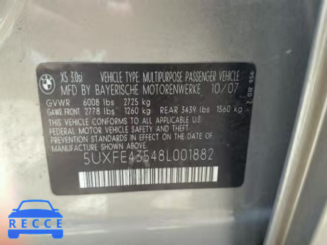 2008 BMW X5 5UXFE43548L001882 image 9