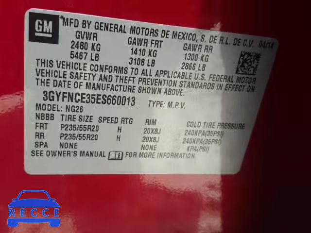 2014 CADILLAC SRX PERFOR 3GYFNCE35ES660013 image 9