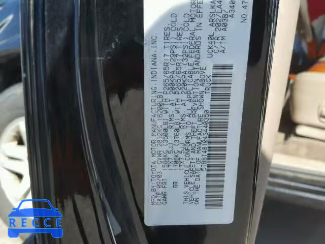 2004 TOYOTA TUNDRA 5TBBT48104S440350 зображення 9