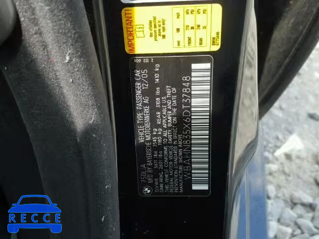 2006 BMW 750 WBAHN835X6DT37848 image 9