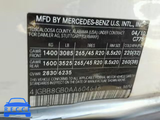 2010 MERCEDES-BENZ ML 4JGBB8GB0AA604616 image 9