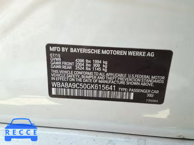 2016 BMW 320 WBA8A9C50GK615641 зображення 9