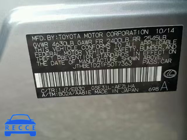 2015 LEXUS IS350 JTHBE1D21F5017363 image 9