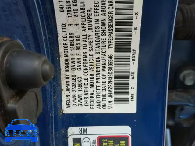 2012 HONDA INSIGHT JHMZE2H39CS005546 image 9