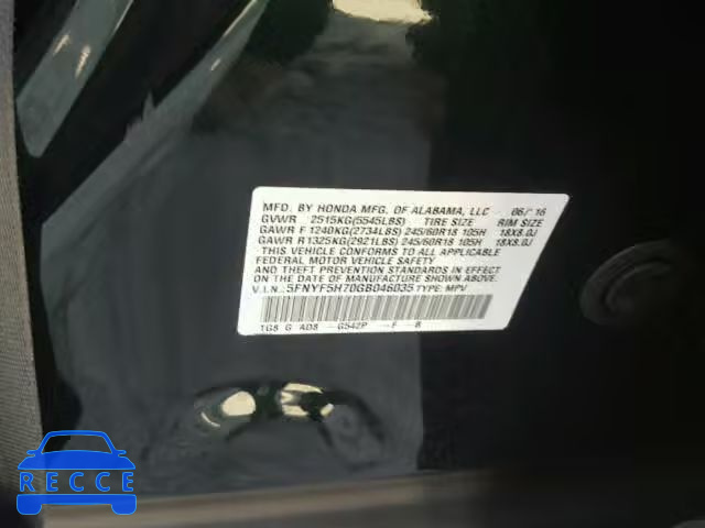 2016 HONDA PILOT EXLN 5FNYF5H70GB046035 image 9