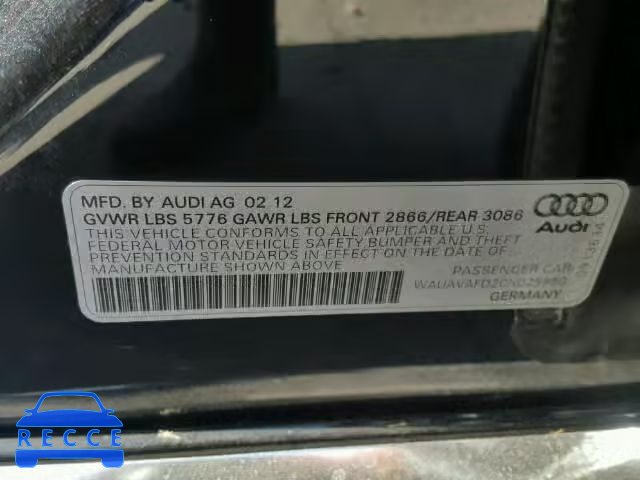 2012 AUDI A8 QUATTRO WAUAVAFD2CN029980 image 9