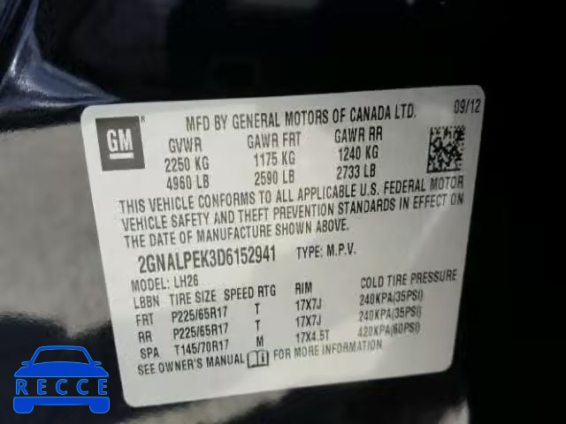 2013 CHEVROLET EQUINOX 2GNALPEK3D6152941 image 9
