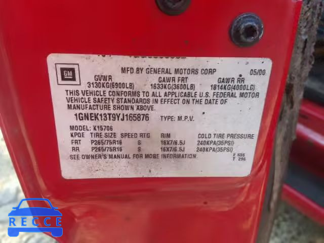 2000 CHEVROLET TAHOE 1GNEK13T9YJ165876 image 9