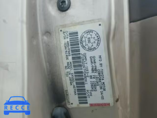 2000 TOYOTA CAMRY JT2BG22K7Y0490911 image 9