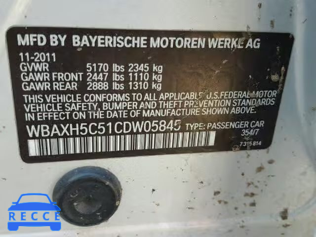 2012 BMW 528XI WBAXH5C51CDW05845 зображення 9