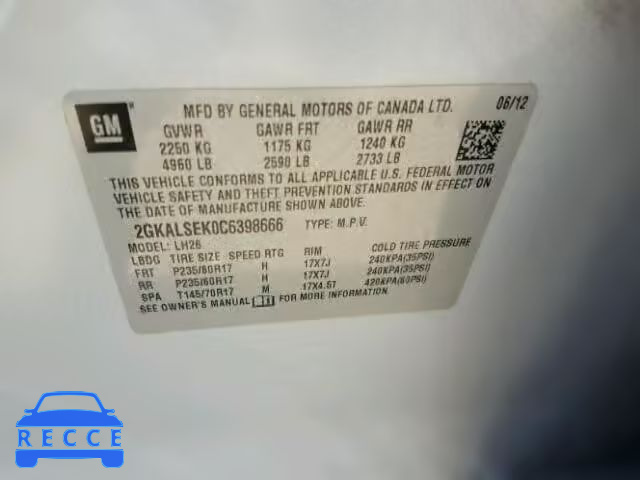 2012 GMC TERRAIN 2GKALSEK0C6398666 image 9