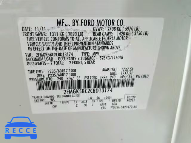 2012 FORD FLEX SE 2FMGK5BC2CBD13174 зображення 9