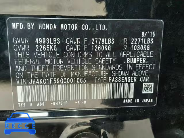 2016 ACURA RLX TECH JH4KC1F59GC001065 зображення 9