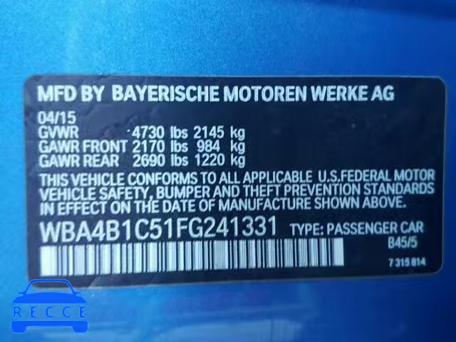 2015 BMW 435 WBA4B1C51FG241331 image 9