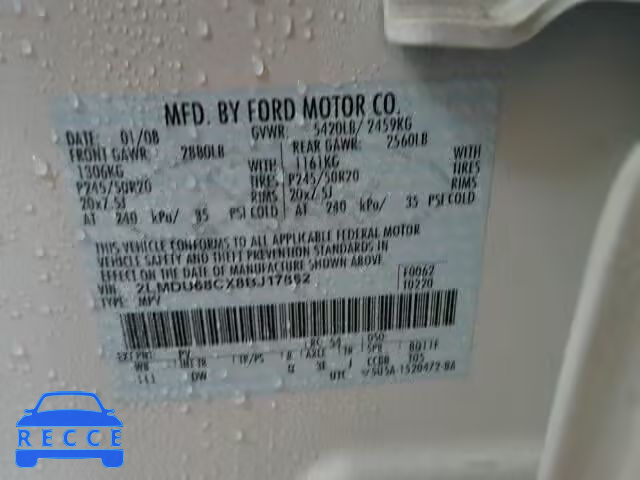 2008 LINCOLN MKX 2LMDU68CX8BJ17862 Bild 9