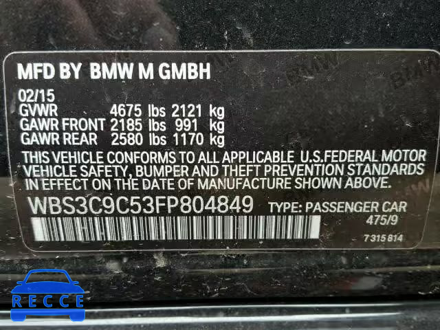 2015 BMW M3 WBS3C9C53FP804849 image 9