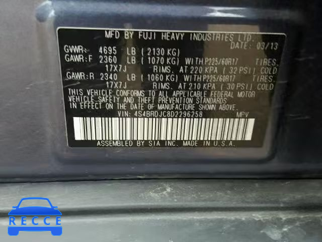 2013 SUBARU OUTBACK 3. 4S4BRDJC8D2296258 image 9