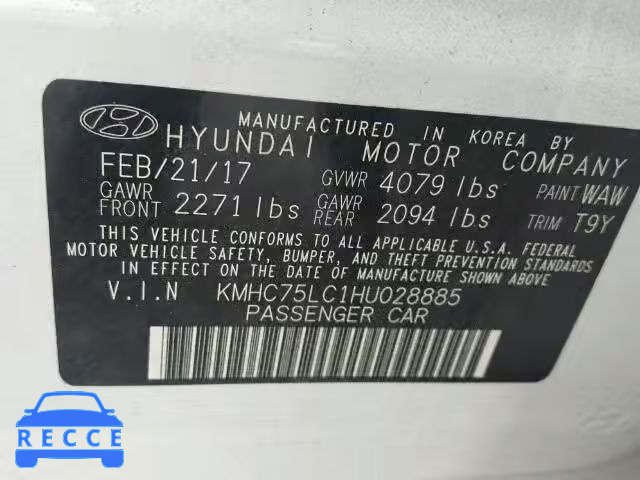 2017 HYUNDAI IONIQ KMHC75LC1HU028885 image 9