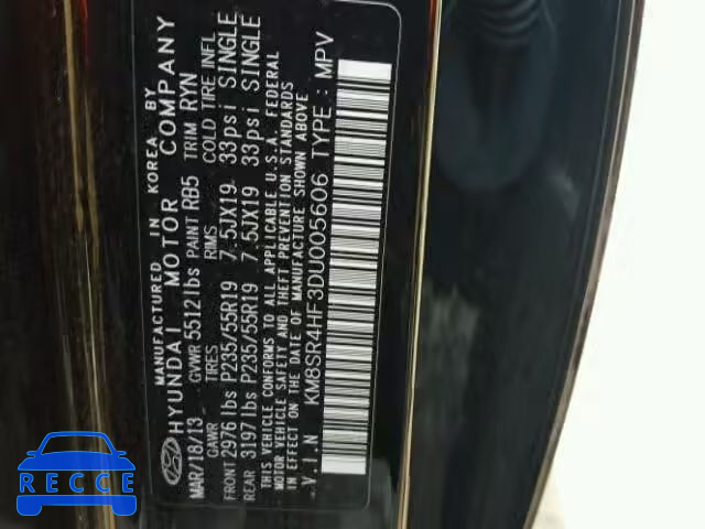 2013 HYUNDAI SANTA FE L KM8SR4HF3DU005606 image 9