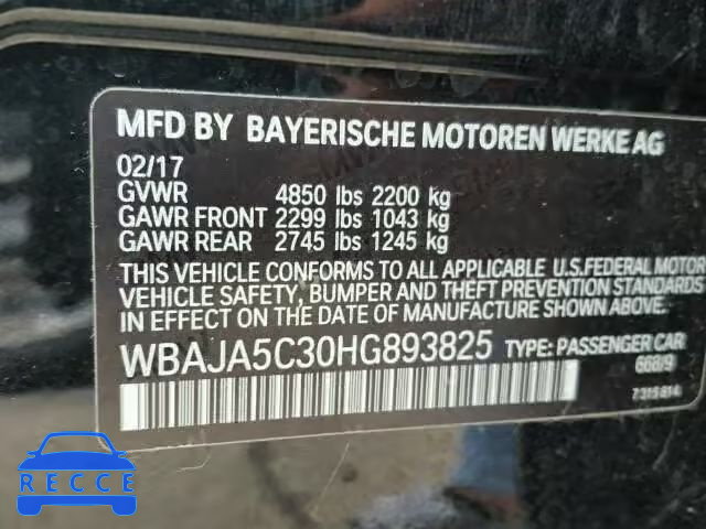 2017 BMW 530 I WBAJA5C30HG893825 image 9