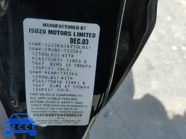 2004 ISUZU RODEO 4S2CK58Y644306573 зображення 9