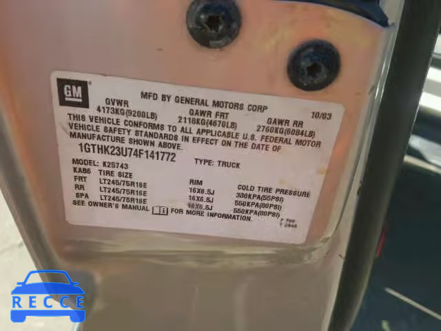 2004 GMC SIERRA 1GTHK23U74F141772 зображення 9