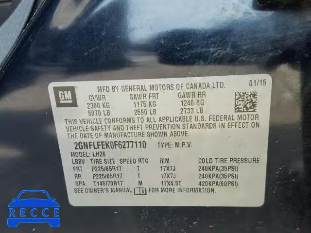 2015 CHEVROLET EQUINOX 2GNFLFEK0F6277110 зображення 9