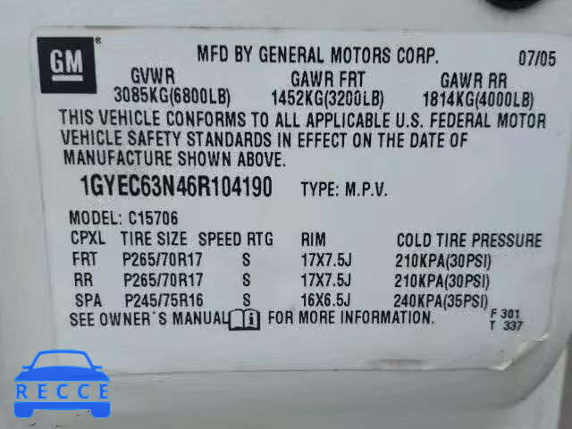 2006 CADILLAC ESCALADE 1GYEC63N46R104190 image 9