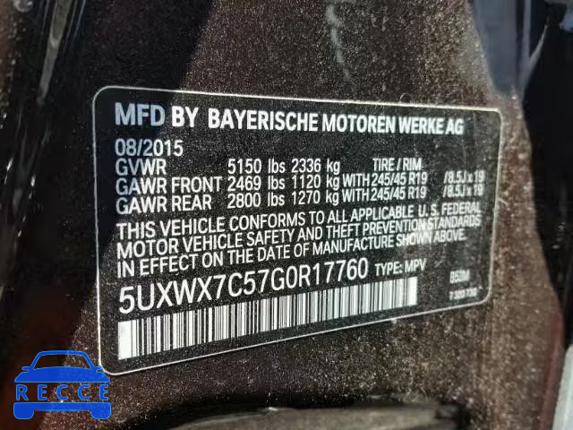 2016 BMW X3 5UXWX7C57G0R17760 image 9