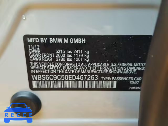 2014 BMW M6 GRAN CO WBS6C9C50ED467263 зображення 9