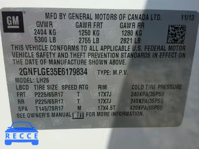 2014 CHEVROLET EQUINOX 2GNFLGE35E6179834 image 9