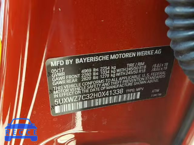 2017 BMW X3 5UXWZ7C32H0X41338 зображення 9