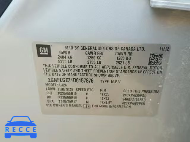2013 CHEVROLET EQUINOX 2GNFLGE31D6157876 image 9