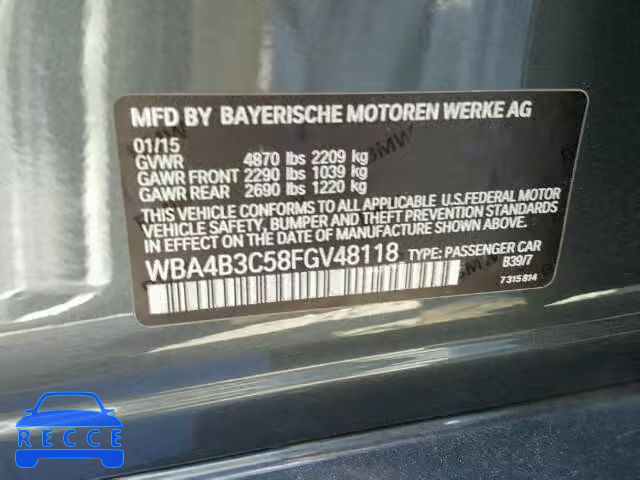 2015 BMW 435XI GRAN WBA4B3C58FGV48118 зображення 9