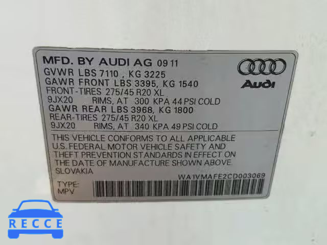 2012 AUDI Q7 PRESTIG WA1VMAFE2CD003069 image 9