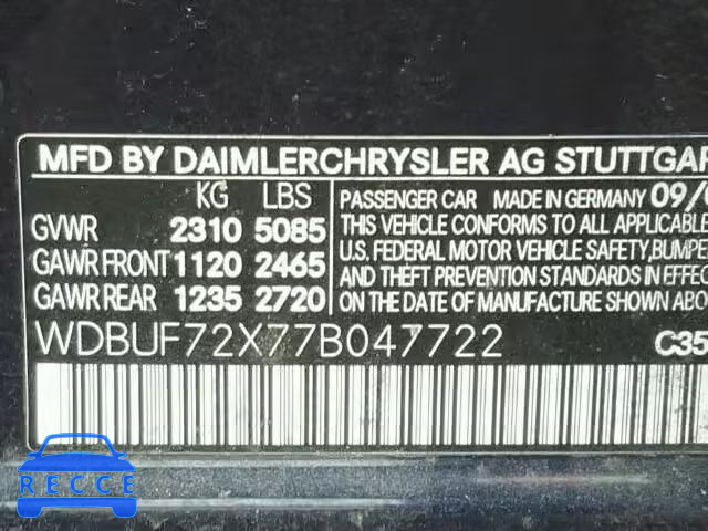 2007 MERCEDES-BENZ E550 WDBUF72X77B047722 image 9
