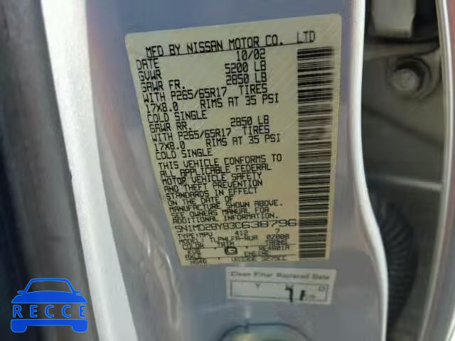 2003 NISSAN XTERRA SE 5N1MD28Y83C638796 Bild 9