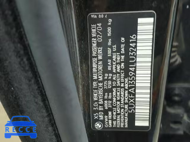 2004 BMW X5 5UXFA13594LU32416 image 9