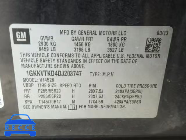 2013 GMC ACADIA DEN 1GKKVTKD4DJ203747 Bild 9