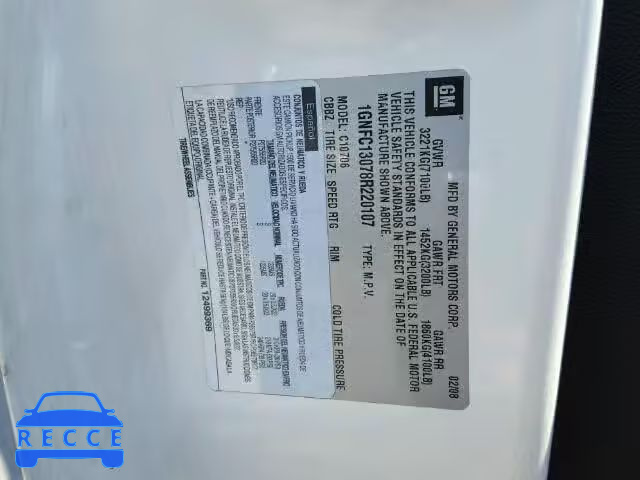 2008 CHEVROLET TAHOE 1GNFC13078R220107 image 9